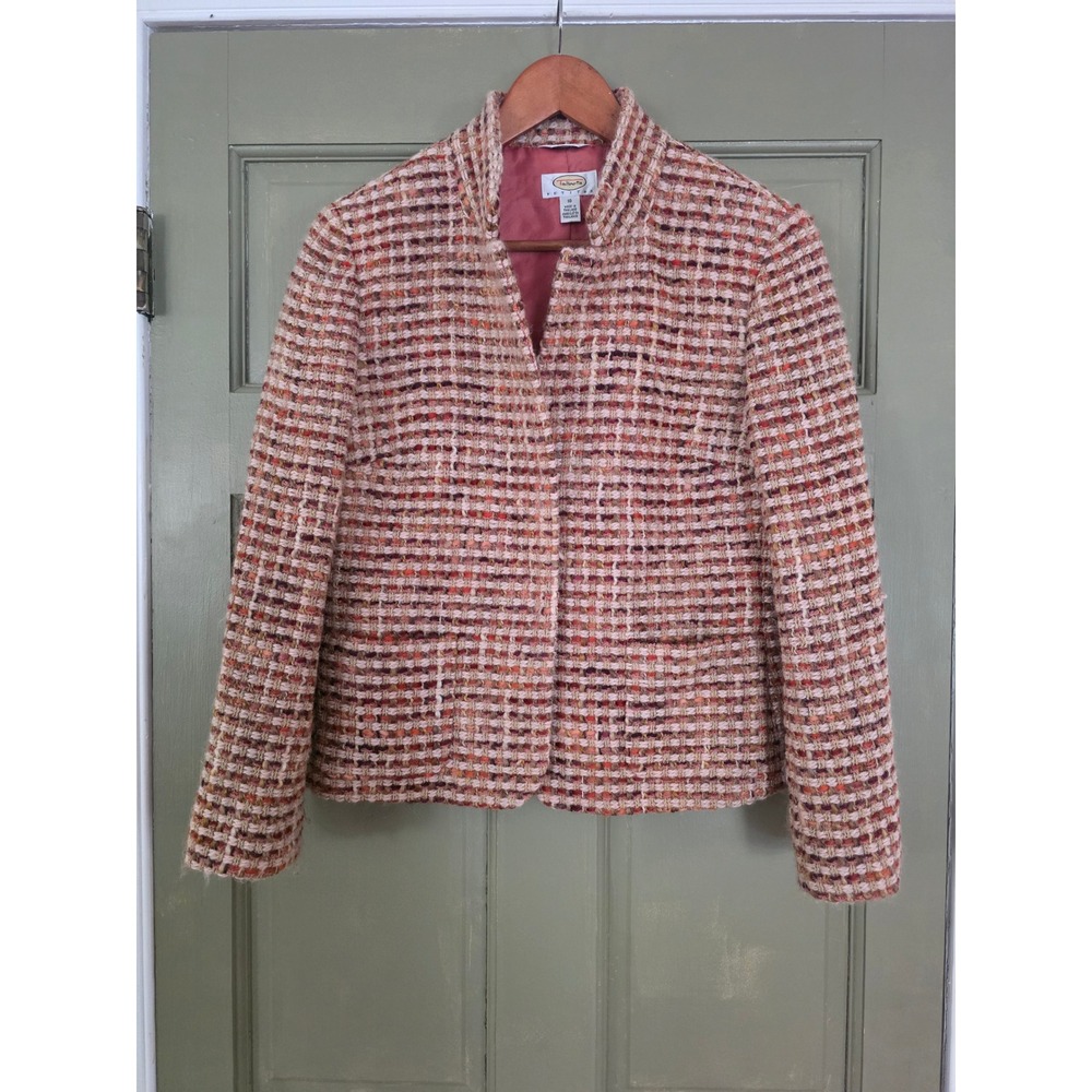 Talbots Petites Tweed Bouclé Jacket Italian Fabric Pink Burgundy Size 10P